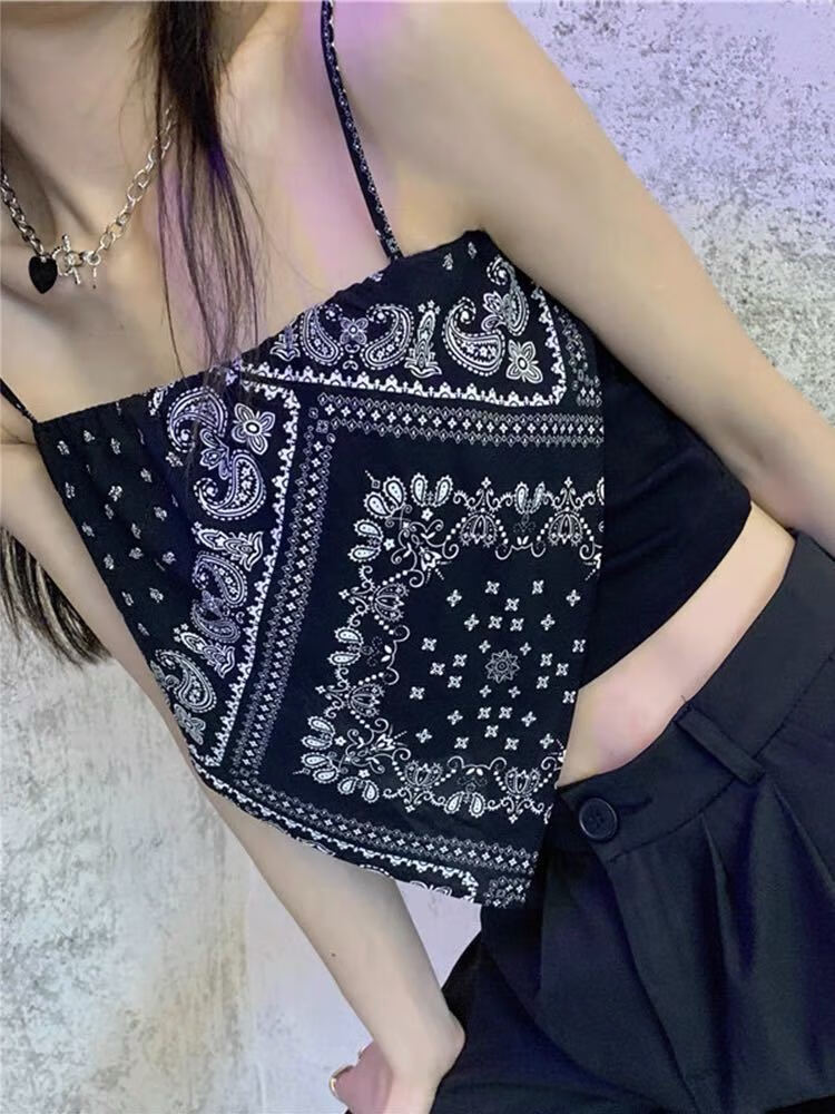 丝巾腰果花吊带背心式打底外穿内衣女小众设计感ins辣妹性感上衣 纯白