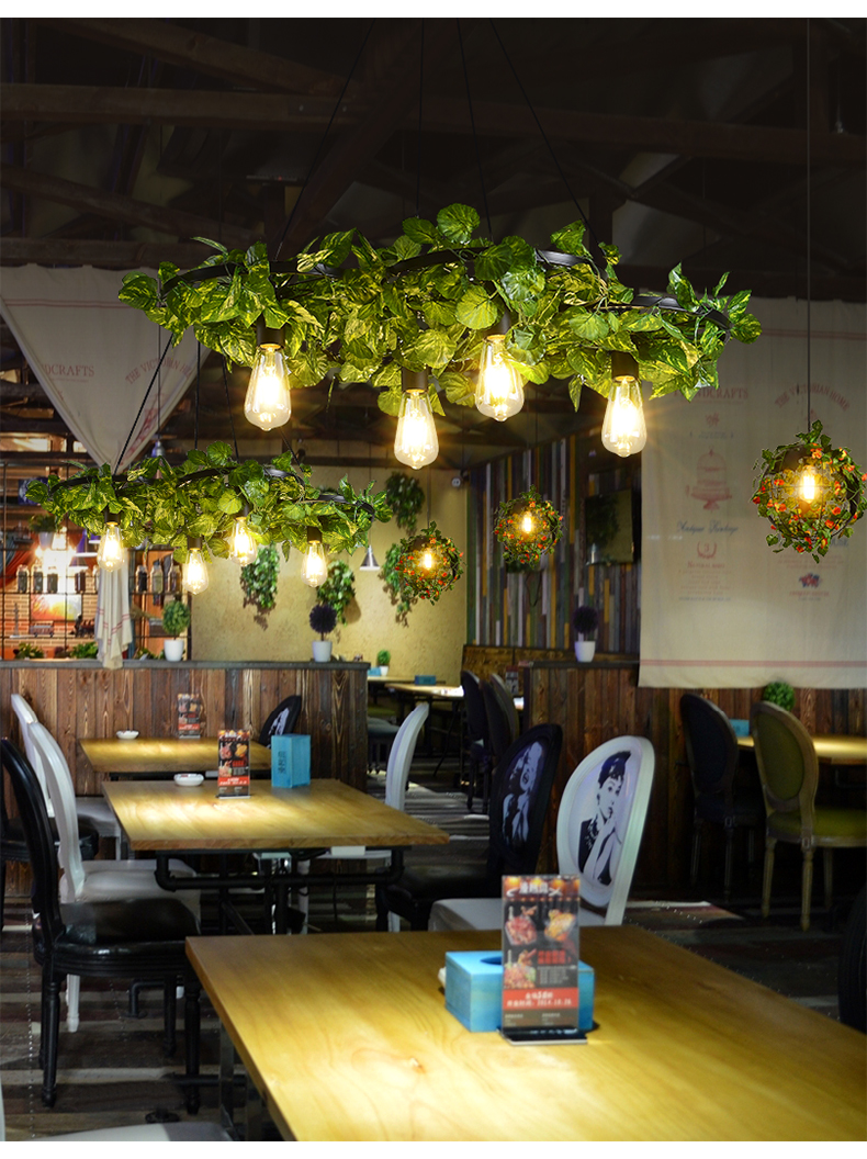 酒吧植物灯音乐里主题餐吧灯具酒吧烧烤店吊灯创意绿植物装饰吊灯半