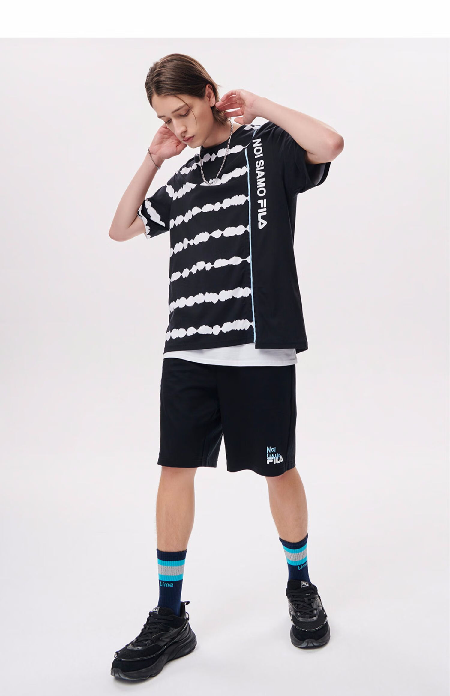 filafusion斐乐潮牌官方针织短袖衫夏秋扎染印花运动t恤男黑白跳动bk1