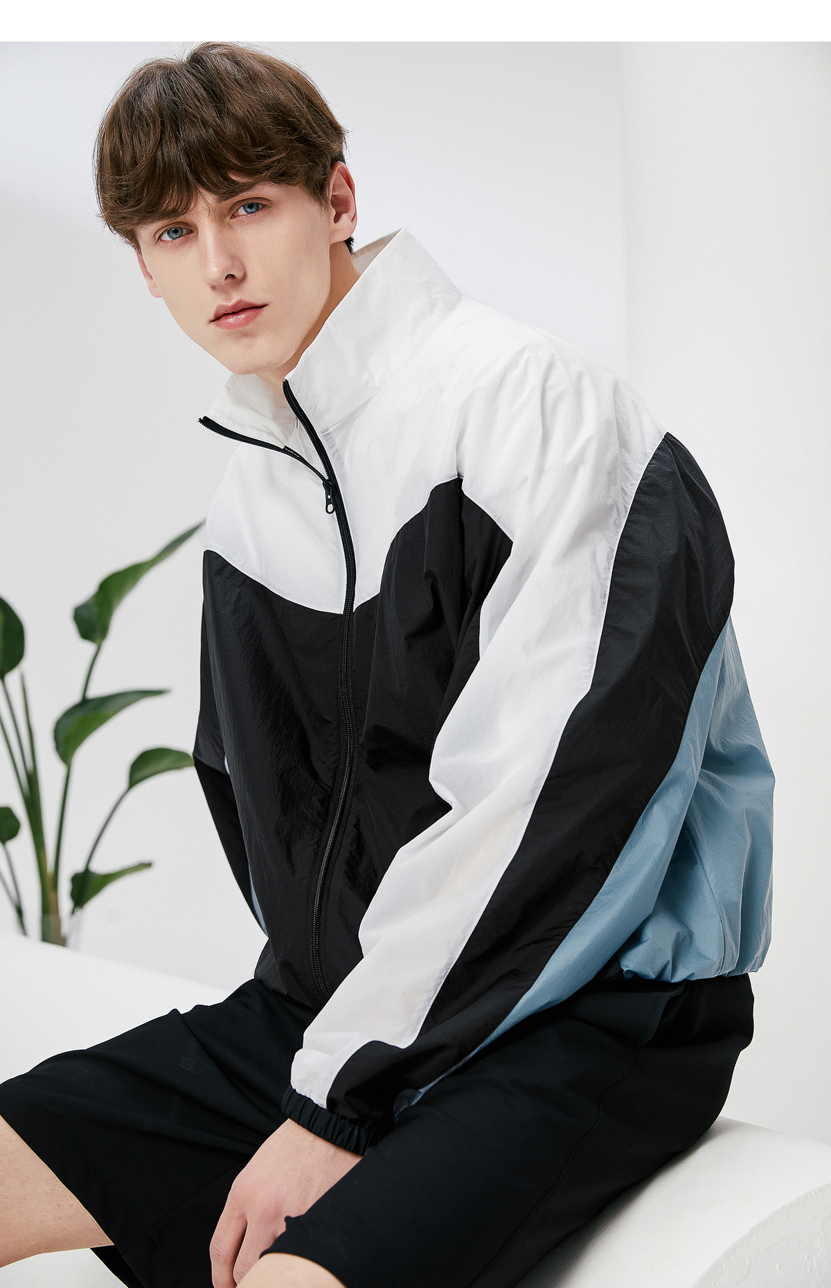 lilbetter外套男夏季休闲潮流上衣时尚男生夹克美式复古拼接上衣 白色