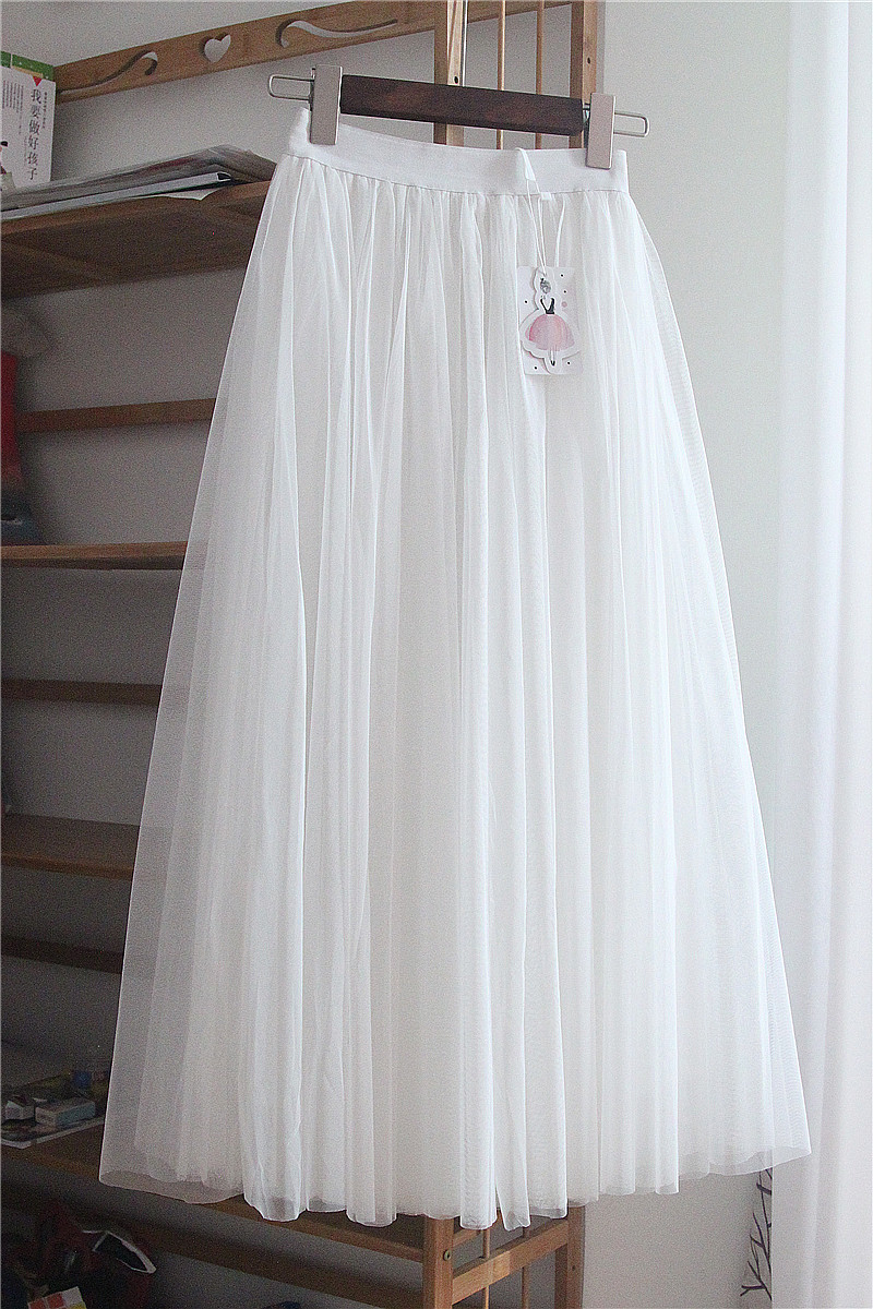 范黛西白纱裙2021春夏新款白色网纱裙半身裙a字中长款裙高腰裙大摆裙