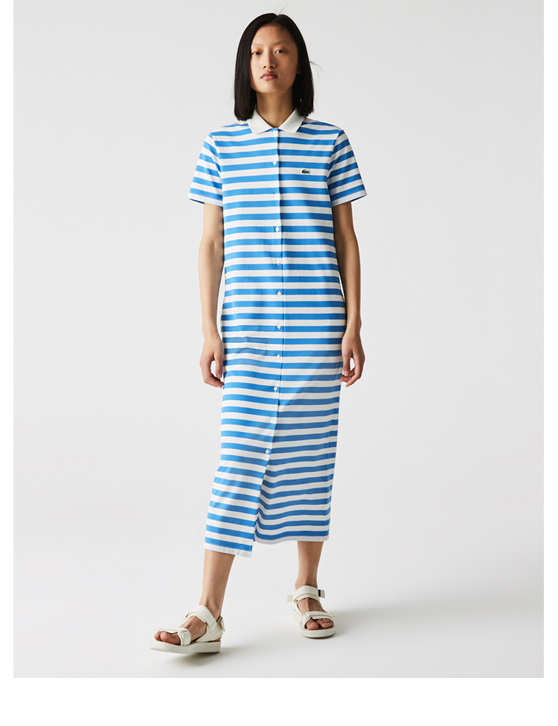 lacoste法国鳄鱼女装21新款法式优雅条纹polo短袖连衣裙女ef0607 est
