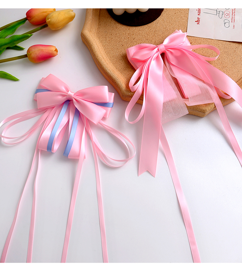 儿童超仙蕾丝蝴蝶结发夹飘带夹子女童小女孩后脑勺发卡发饰 9#粉色