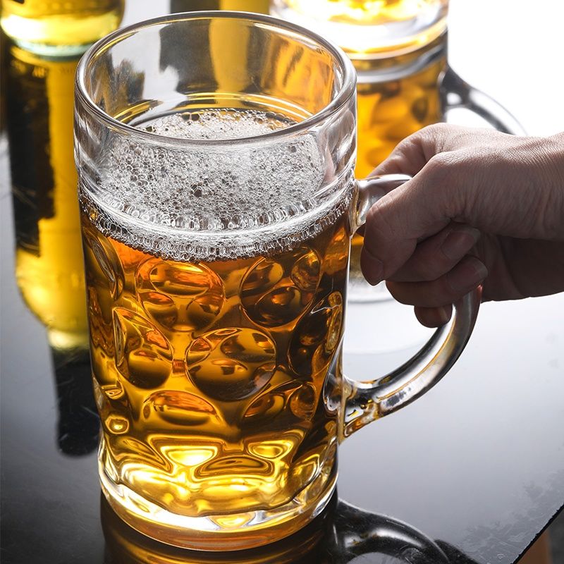 家用啤酒杯带把创意网红玻璃杯酒吧英雄杯扎啤杯超大容量啤酒杯 畅饮