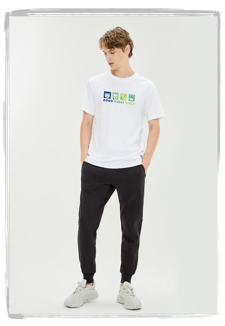 佐丹奴giordano印花纯棉男圆领短袖t恤91091148 90白 大码