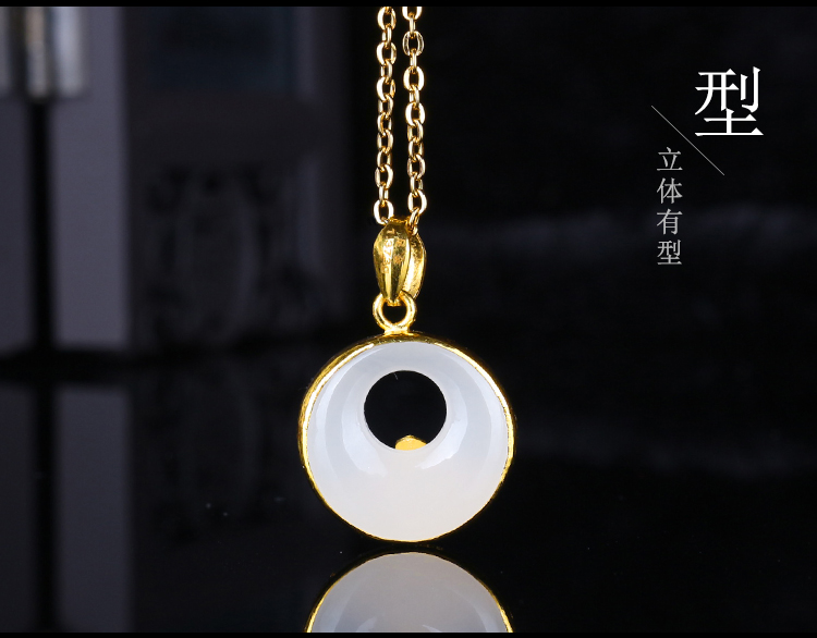 妙灵阁 金镶玉女士款吊坠999足金和田玉国金黄金玫瑰花时尚项链白玉坠