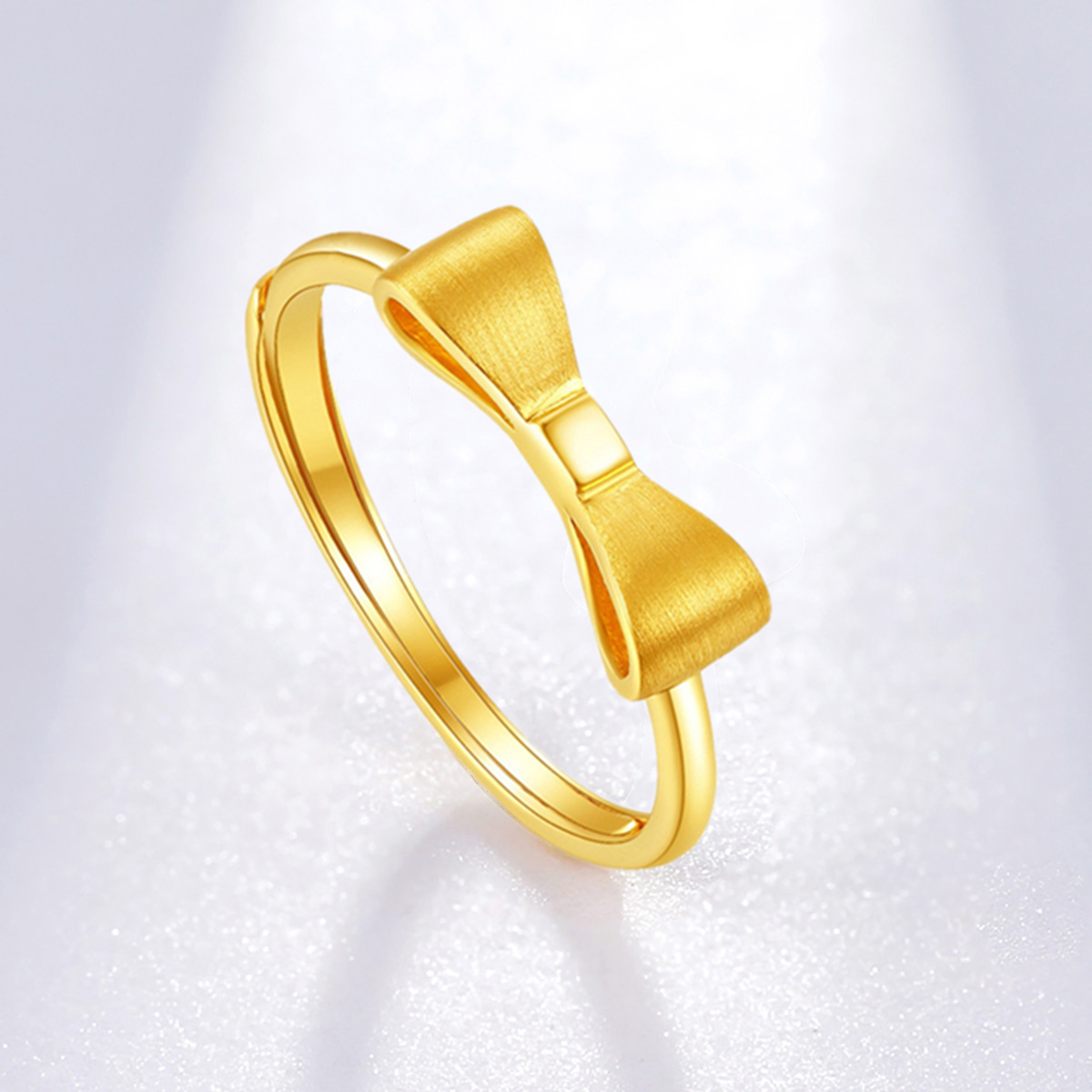 18k黄金戒指女au750纯足金素戒蝴蝶结素圈指环时尚送女友礼物 蝴蝶结