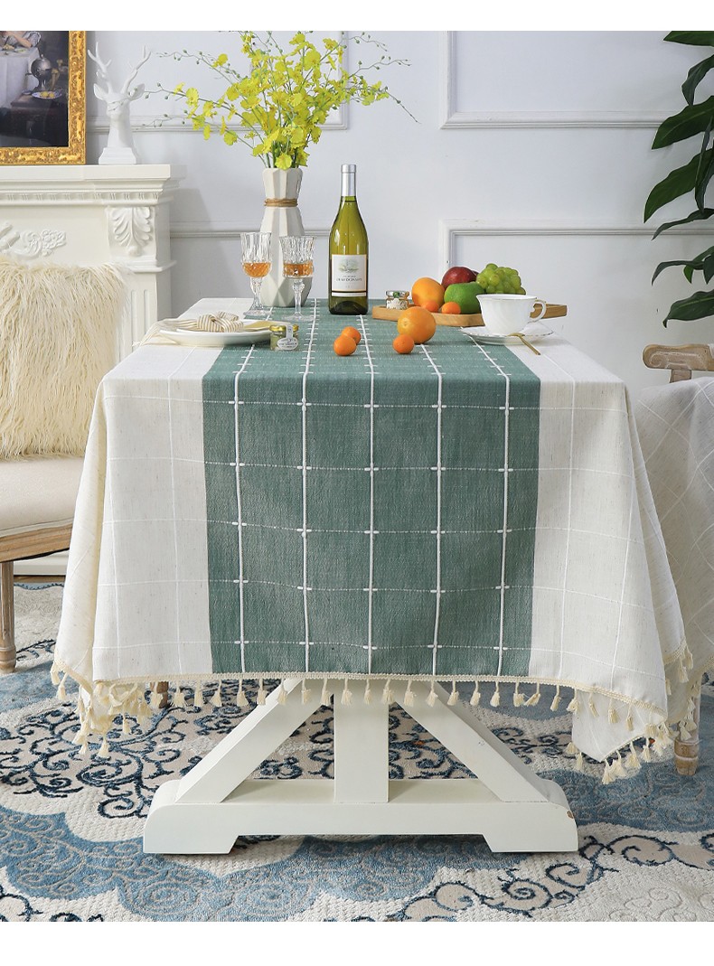 方形茶几布艺盖布方桌子台布2021年新款彩条纹卡曼绿小号餐桌130160cm