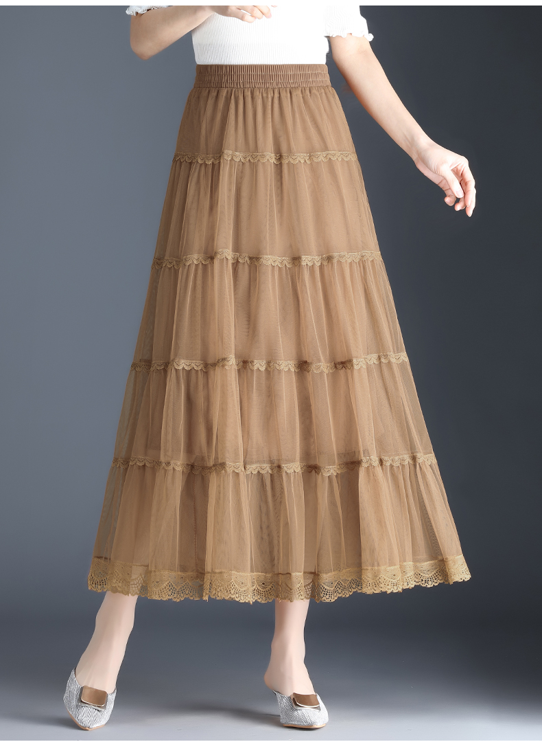 danmeiyin轻奢品牌女装 春夏季新款仙女网纱半身裙女过膝a字百褶裙