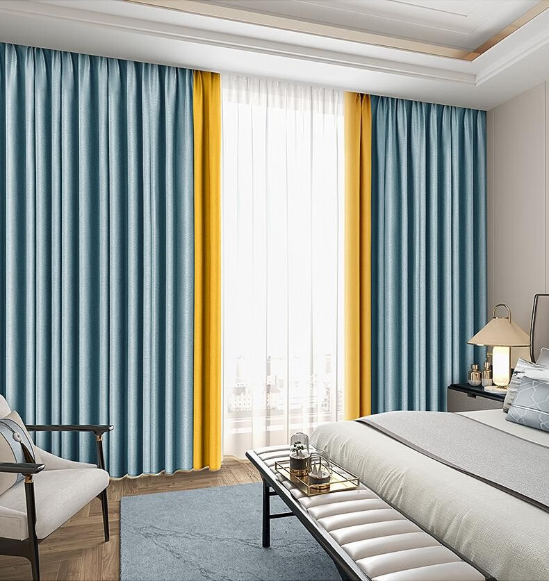 中式轻奢双拼色窗帘2021年新款客厅卧室全遮光现代简约2020北欧风浅灰