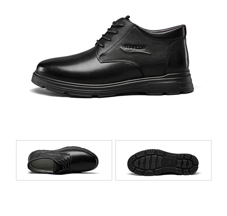 意尔康男鞋厚底防滑加绒保暖商务正装鞋圆头系带皮鞋男舒适棉鞋爸爸鞋