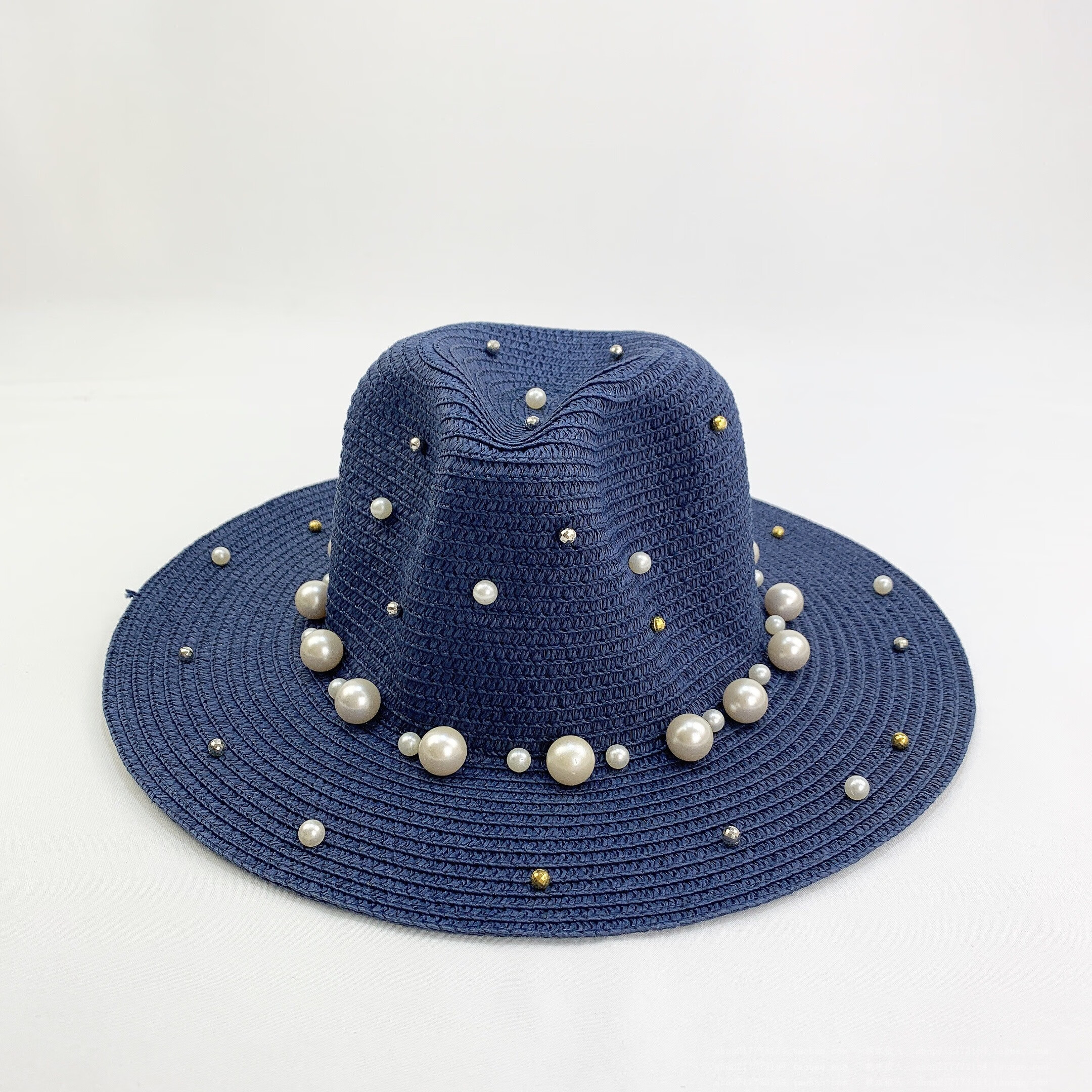 rogosky 专柜潮牌新款钉珍珠礼帽遮阳帽子女士夏天沙滩帽休闲英伦爵士