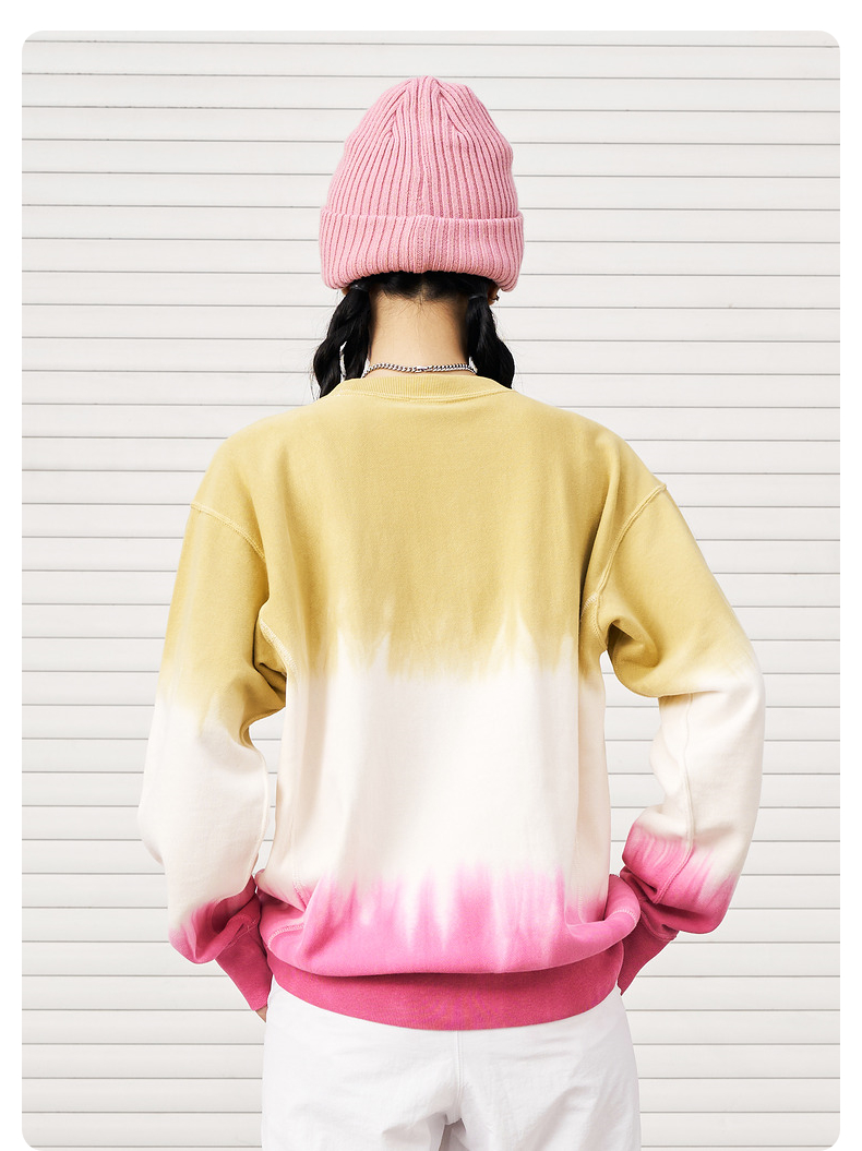 champion冠军2021秋季新款全棉渐变扎染刺绣草写logo套头无帽卫衣