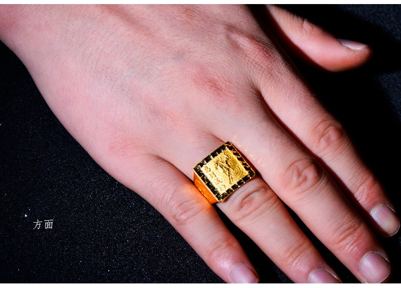 六福典雅珠宝9999足金戒指黄金男士戒豪华经典马到成功男人金戒指活口