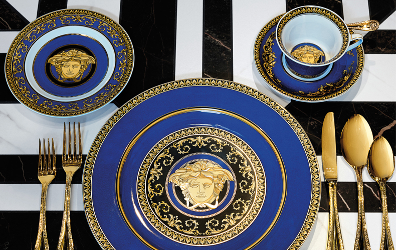 rosenthalmeetsversace范思哲德国进口美杜莎蓝餐盘陶瓷餐具27cm餐盘