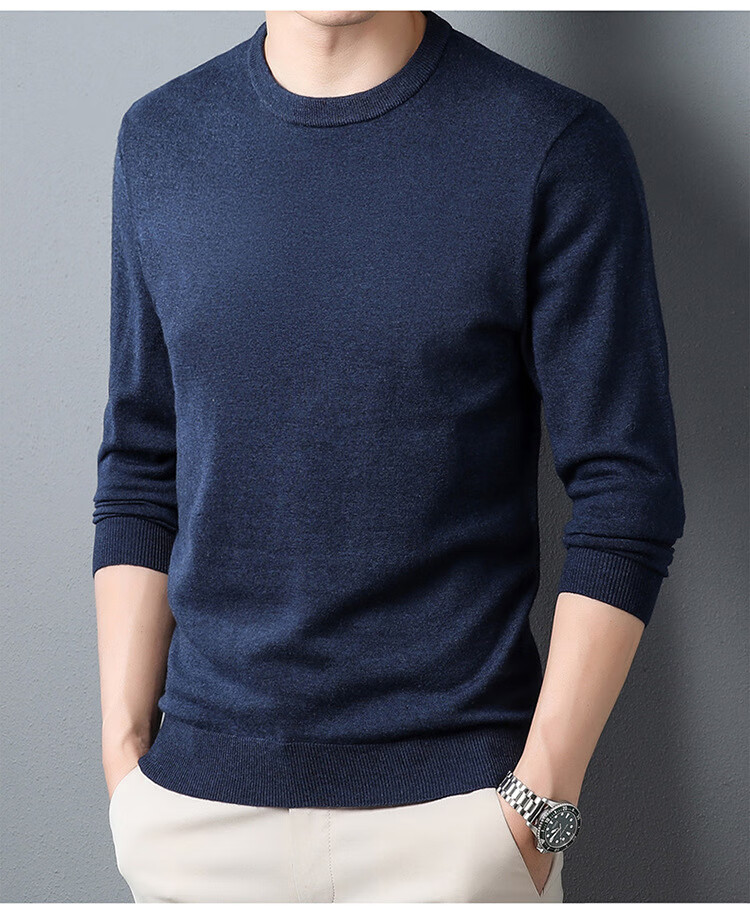 保罗官方】高档品牌男装圆领羊毛衫男款2022秋精纺色全羊毛男士羊绒衫