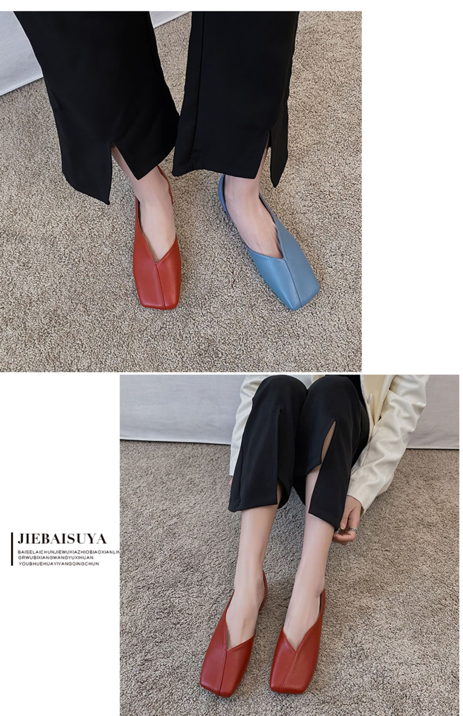 珂卡芙2021年时尚百搭新款单鞋女鞋复古奶奶低跟豆子软皮方头平底春夏