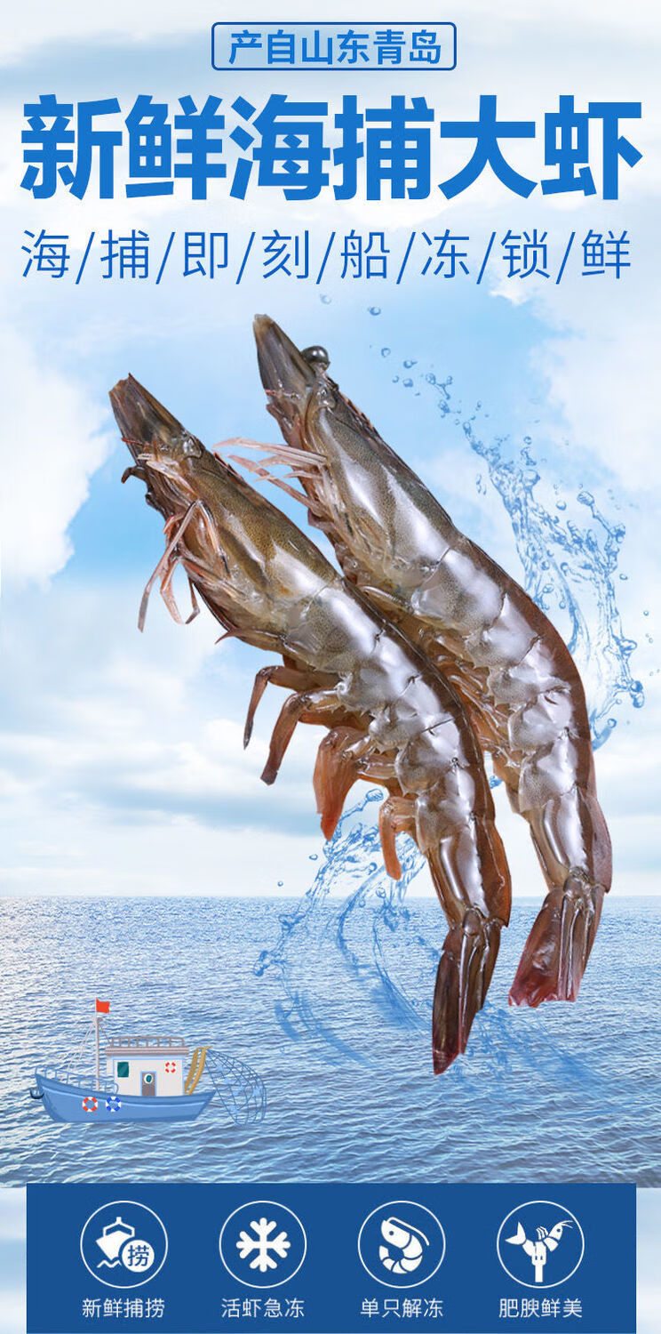 新品青岛大虾超大海虾鲜活冷冻白虾对虾新鲜海捕大虾海鲜 14厘米