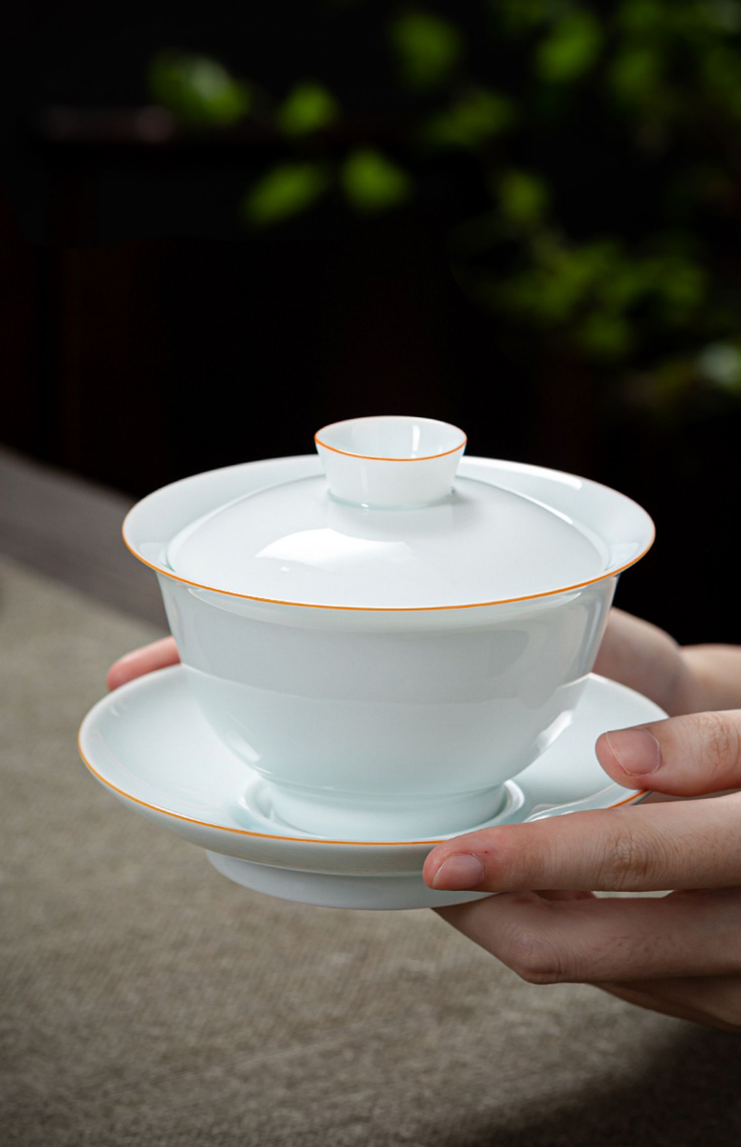 薄胎甜白瓷三才盖碗单个敬泡茶杯大羊脂玉陶瓷茶具套装带盖不烫手