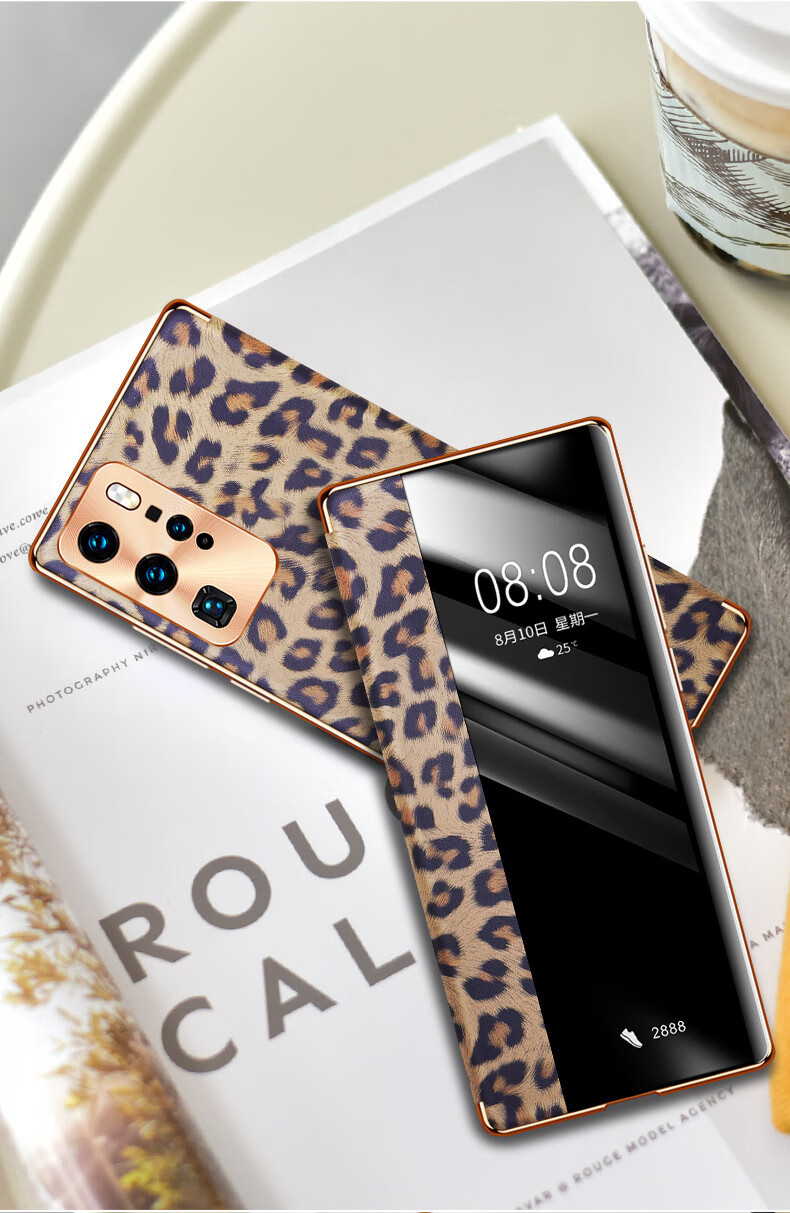 卡诗图华为p40pro手机壳p40pro豹纹真皮智能翻盖式保护套商务防摔p40