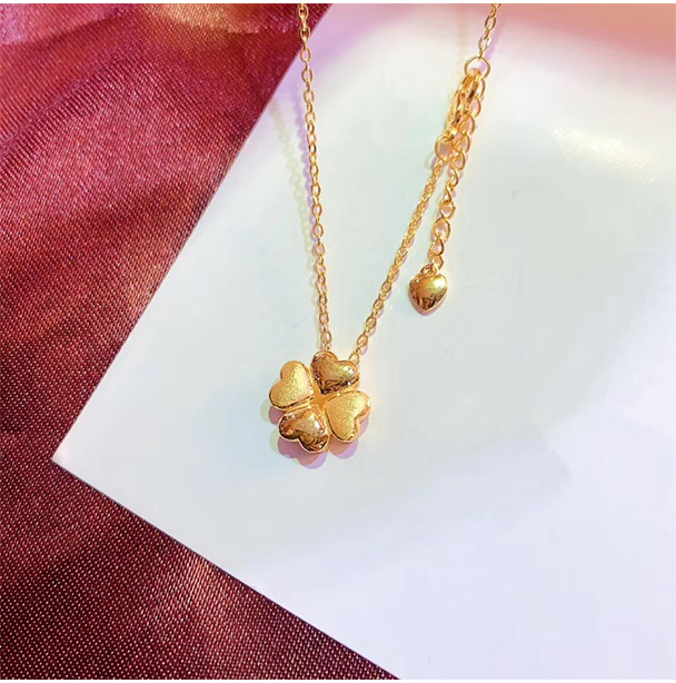 妙灵阁 黄金项链2021年新款四叶草吊坠9999足金套链女送老婆生日礼物
