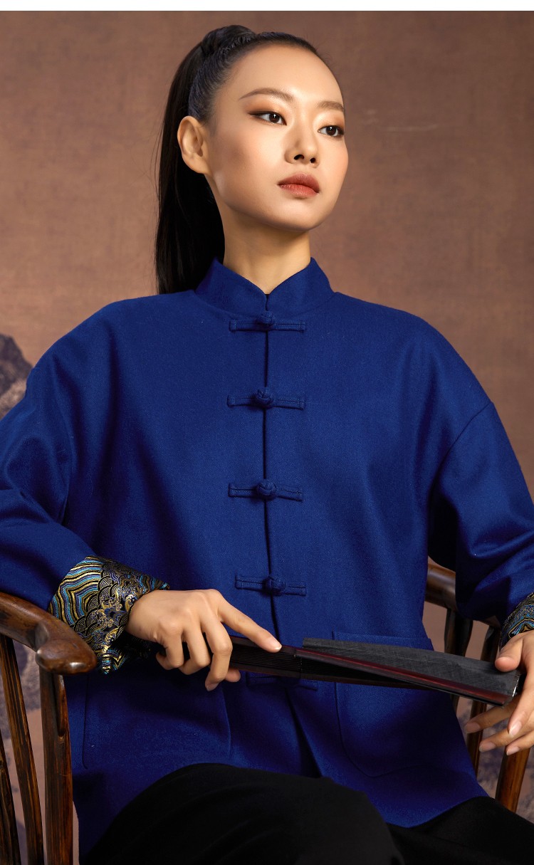 recluse瀛海中国风中式立领一字盘扣袖口撞色织锦缎设计改良唐装羊毛