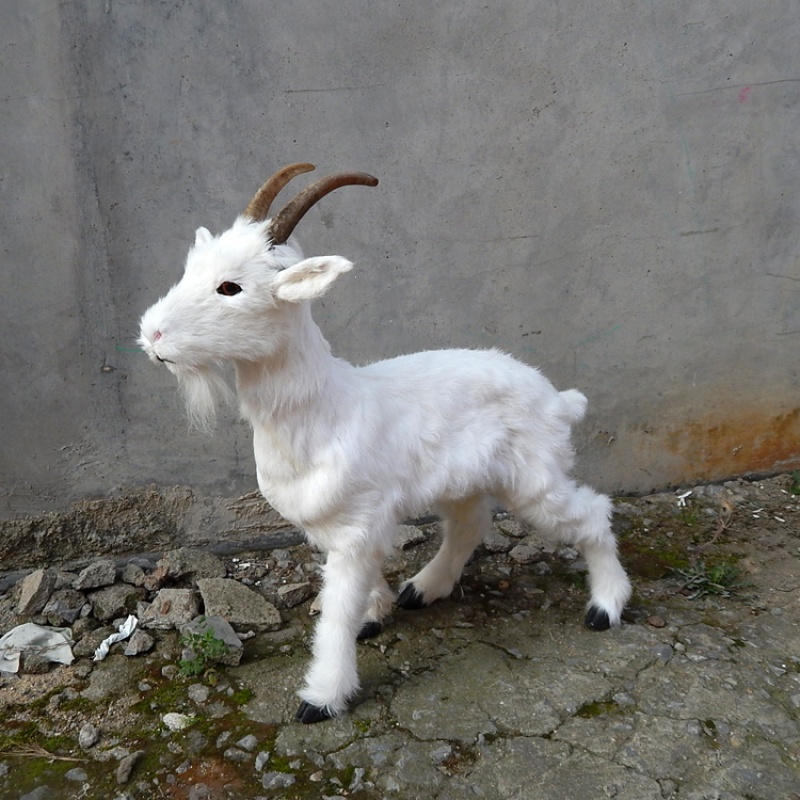 仿真山羊模型大山羊皮毛動物工藝品裝飾道具吉祥物羊擺件三羊仿毛站立