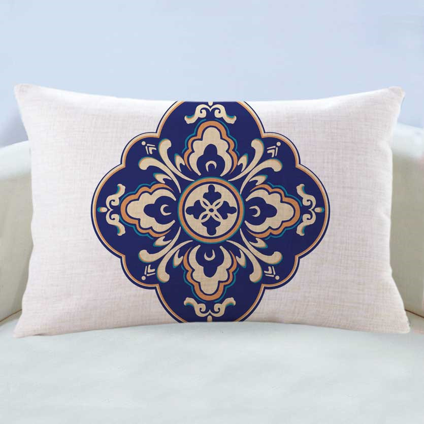 万燊新中式古典民族风花纹抱枕中国风亚麻靠垫客栈民宿沙发床上靠背枕