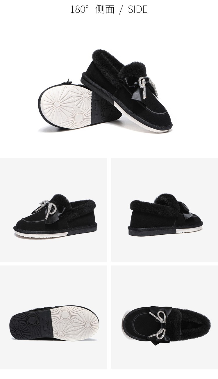tarramarra 冬季新款女士蝴蝶结低帮豆豆鞋平底毛茸加