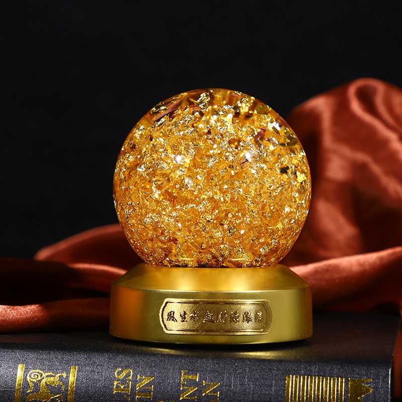 雨欣旋转金箔水晶球财源滚滚创意礼品开业礼品摆件精装礼盒 黑色