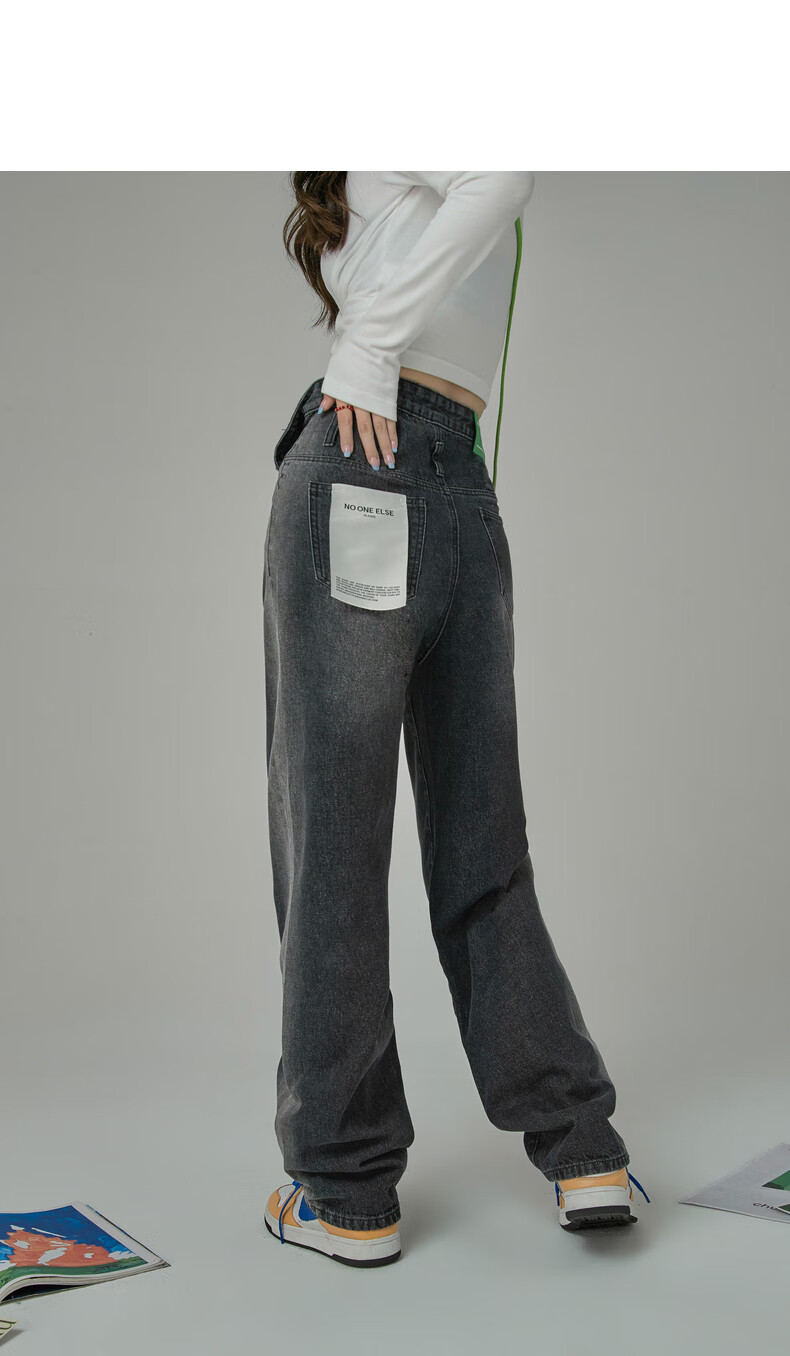 chuu侧边渐变阔腿牛仔裤女冬季新款设计感小众长裤子noe系列炭黑27