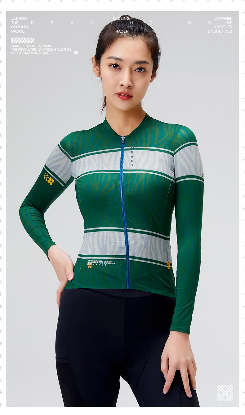 捷酷2022春夏新品平行线女士长袖骑行服进阶紧身款户外公路山地自行车