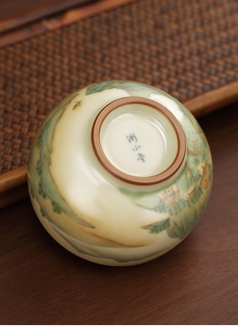 品一恒谢小金景德镇柴烧汝窑五彩春山杯主人杯手绘汝窑品茶杯陶瓷品茗