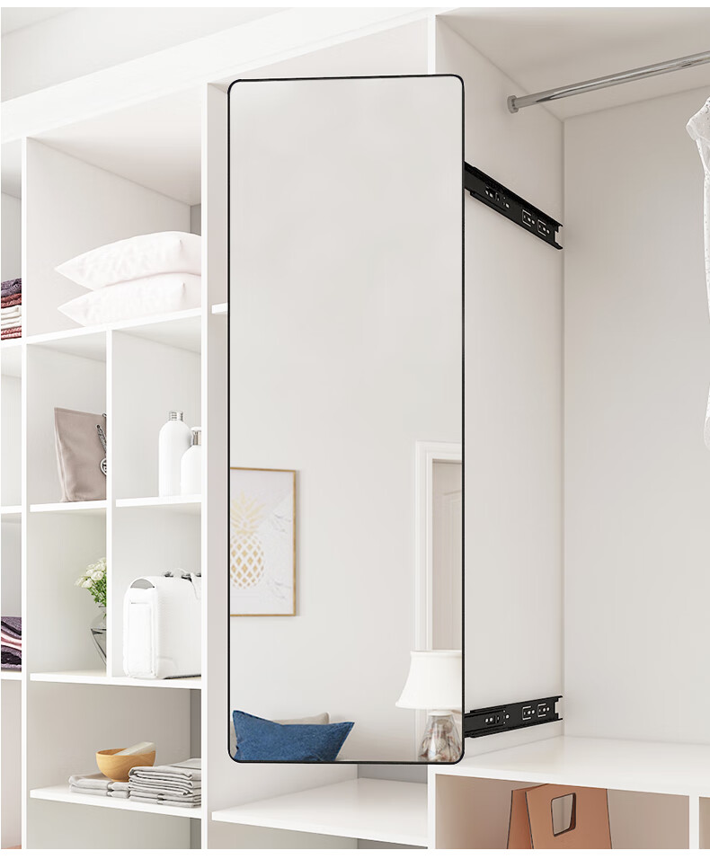 衣柜镜子内置推拉旋转内装伸缩折叠试衣抽拉放衣橱全身穿衣镜可定制