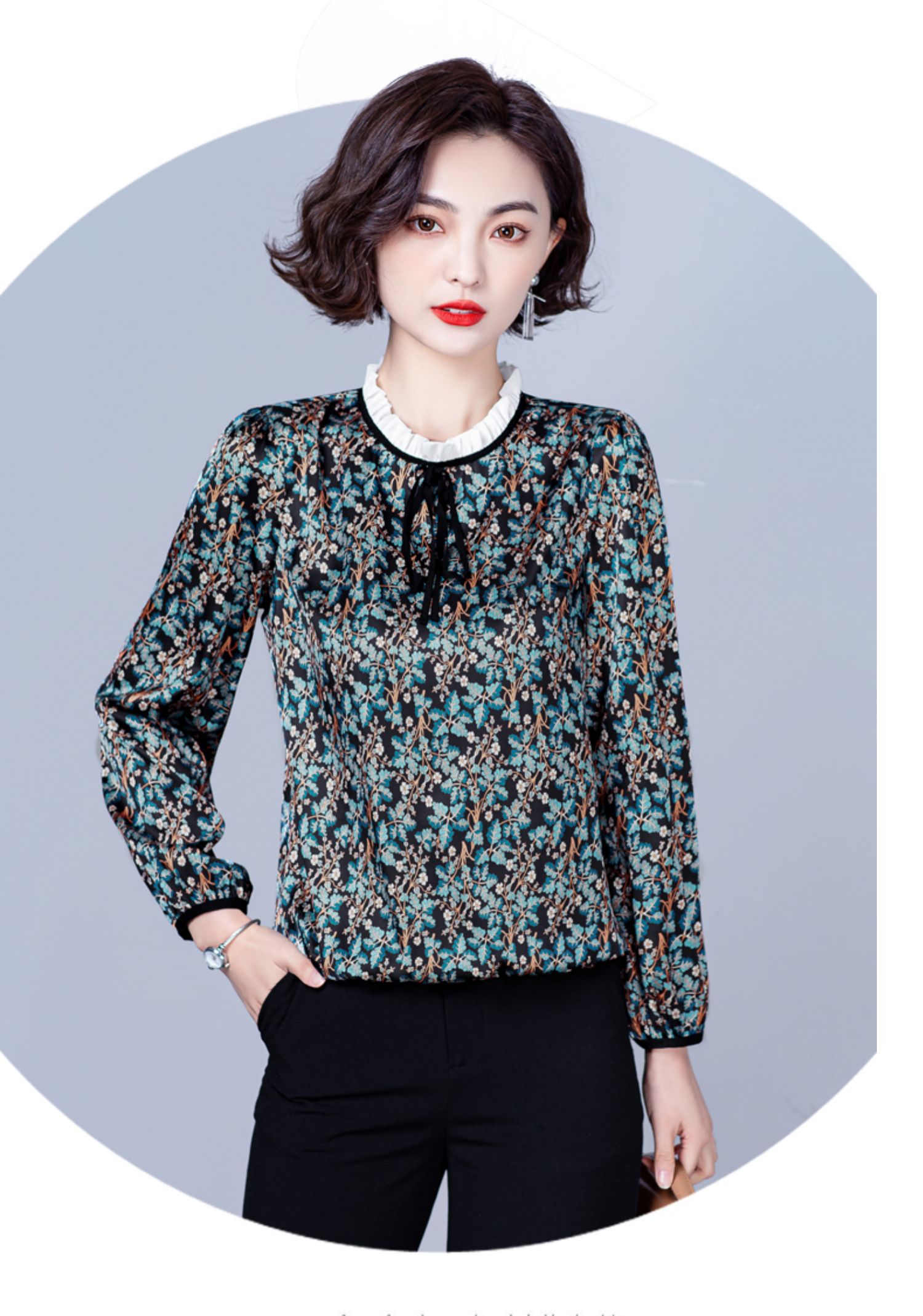 恒源祥九分袖t恤女22年春季新款大花含真丝t恤上衣女设计感洋气修身型