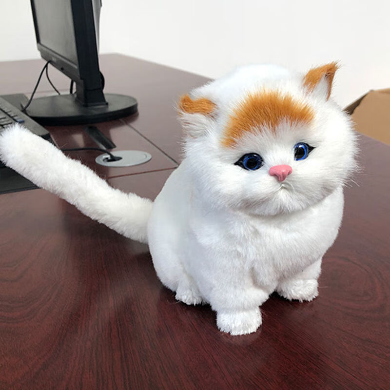 【618活动】仿真猫会叫的小猫咪尾巴可以弯曲的仿真小猫米 全白会叫胖