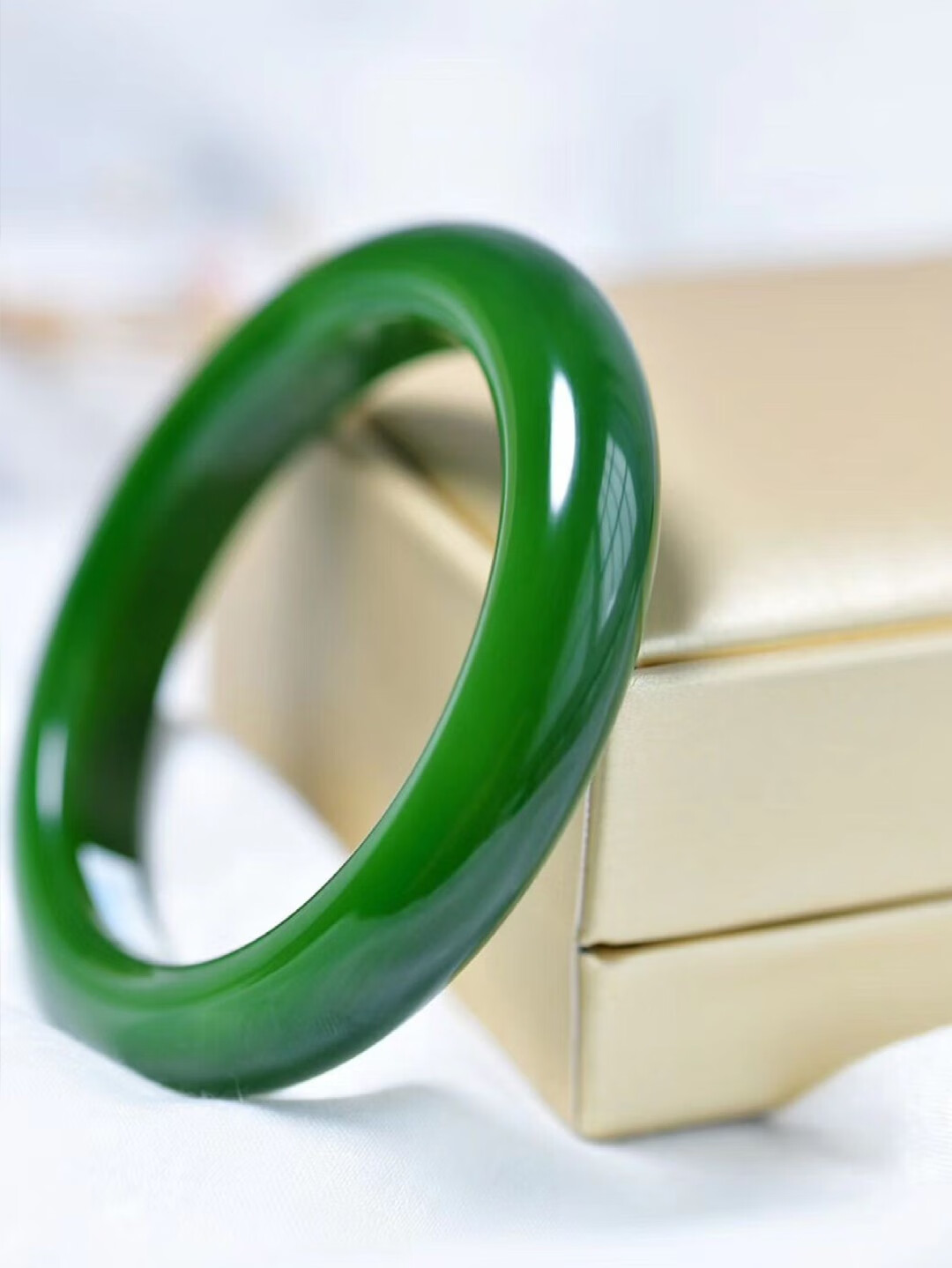 恋江南 新疆和田玉碧玉正圈手镯青海料玉镯子俄料菠菜绿 6.