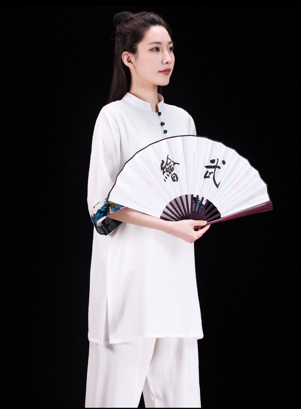 绘武太极服女短袖武术练功服夏季太极拳表演服白色上衣中式套头休闲