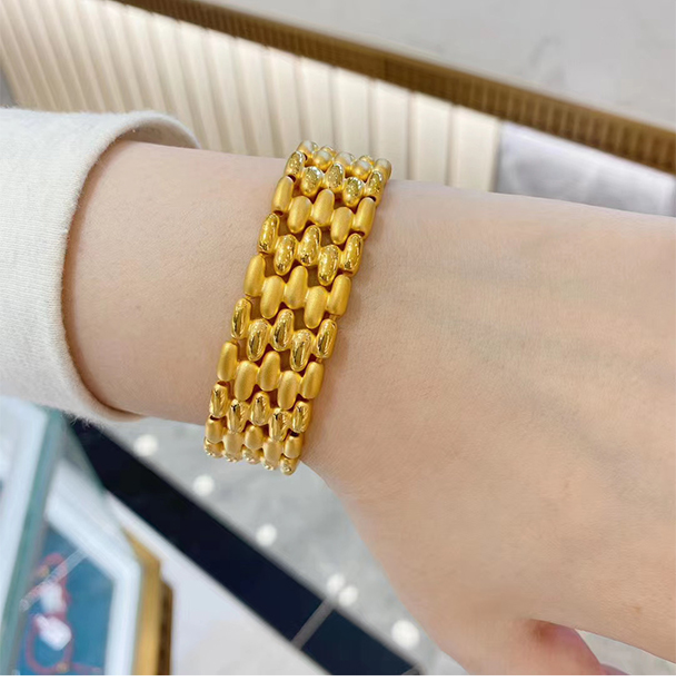 小腰金 黄金手表链足金999个性时尚款5g足金手镯链宽边新款亮面扁款