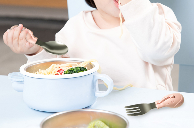 英氏不锈刚叉勺婴儿餐具宝宝学吃饭食用短柄训练勺子辅食勺儿童用秋实