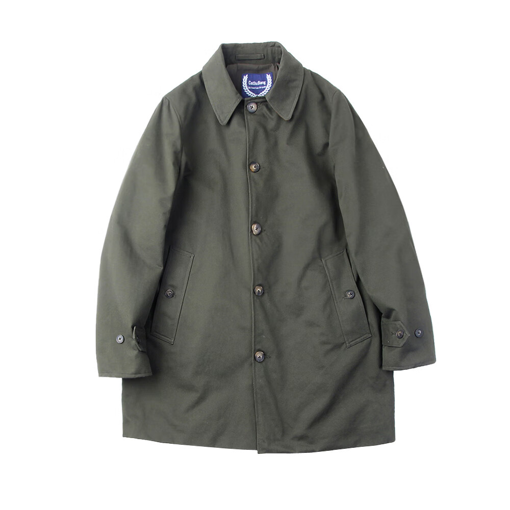 风衣男 中款男款复古纯棉宽松巴尔玛肯灯芯绒领单排扣中款风衣大衣