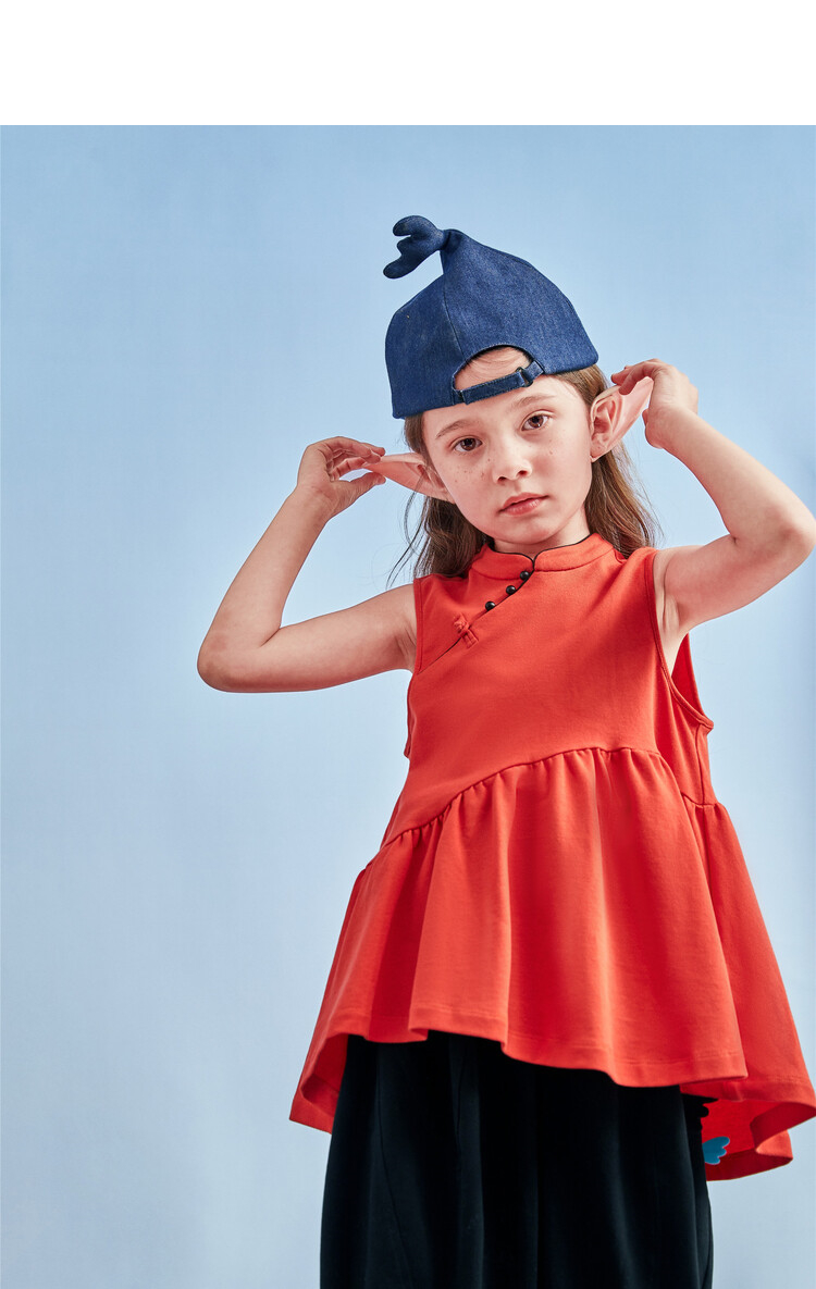 小日着童装女童连衣裙儿童2021夏新款女休闲中式斜襟立领洋气裙子 水