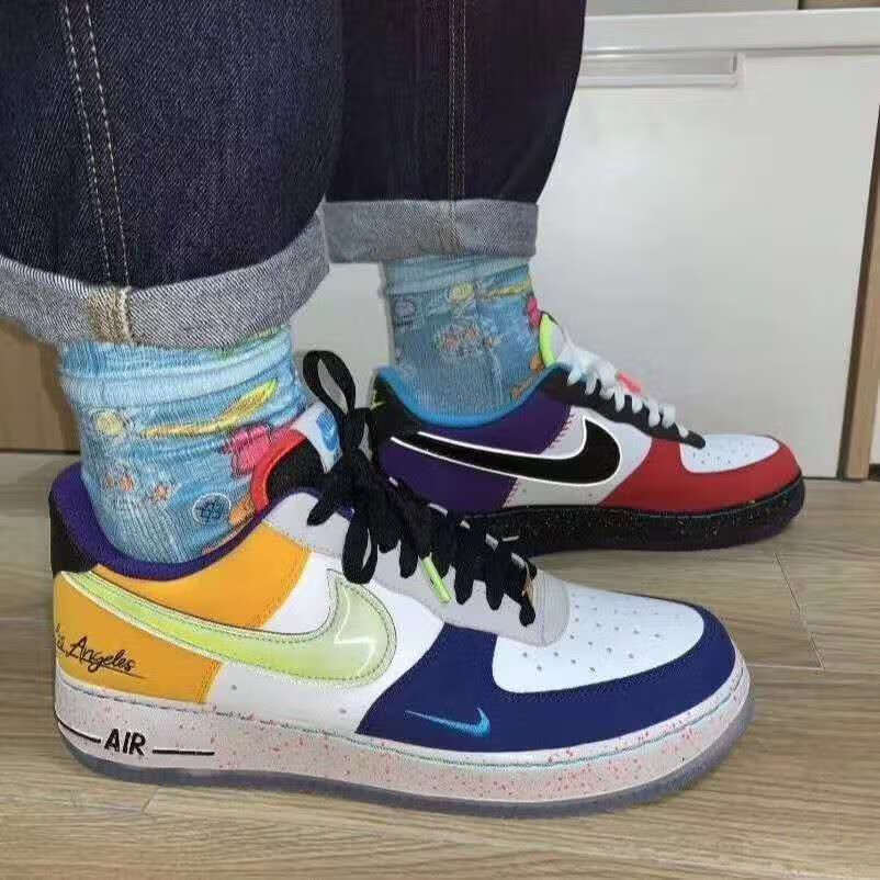 aj空军一号洛杉矶限定板鞋 低帮鸳鸯拼接男女百搭休闲鞋 情侣休闲鞋