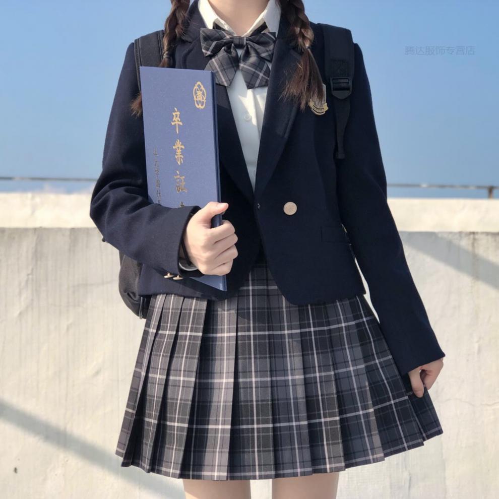 烟灰正统jk制服裙西装套装日本高校女学生班服校服日系a字裙百褶裙