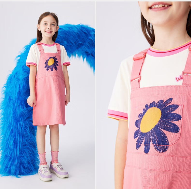 M.Latin Children's Clothing Girls' Dress Summer 2024 New Style Big Girl Suspender Dress Denim Light Blue 110cm 17