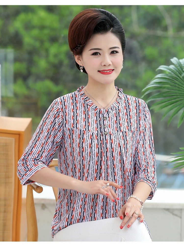 21年短袖t恤妈妈款春夏装小衫洋气高贵早春50岁中老年老女气质上衣