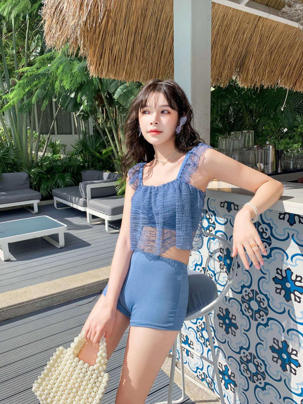 亚百鹿泳衣带袖子泳衣女分体性感显瘦遮肉ins超仙比基尼三件套披肩