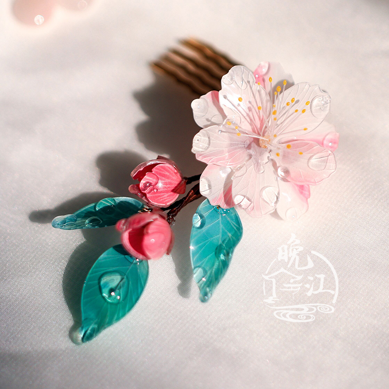 海棠花发簪西府海棠热缩片发簪海棠头饰热缩花发簪发梳古风明制头饰