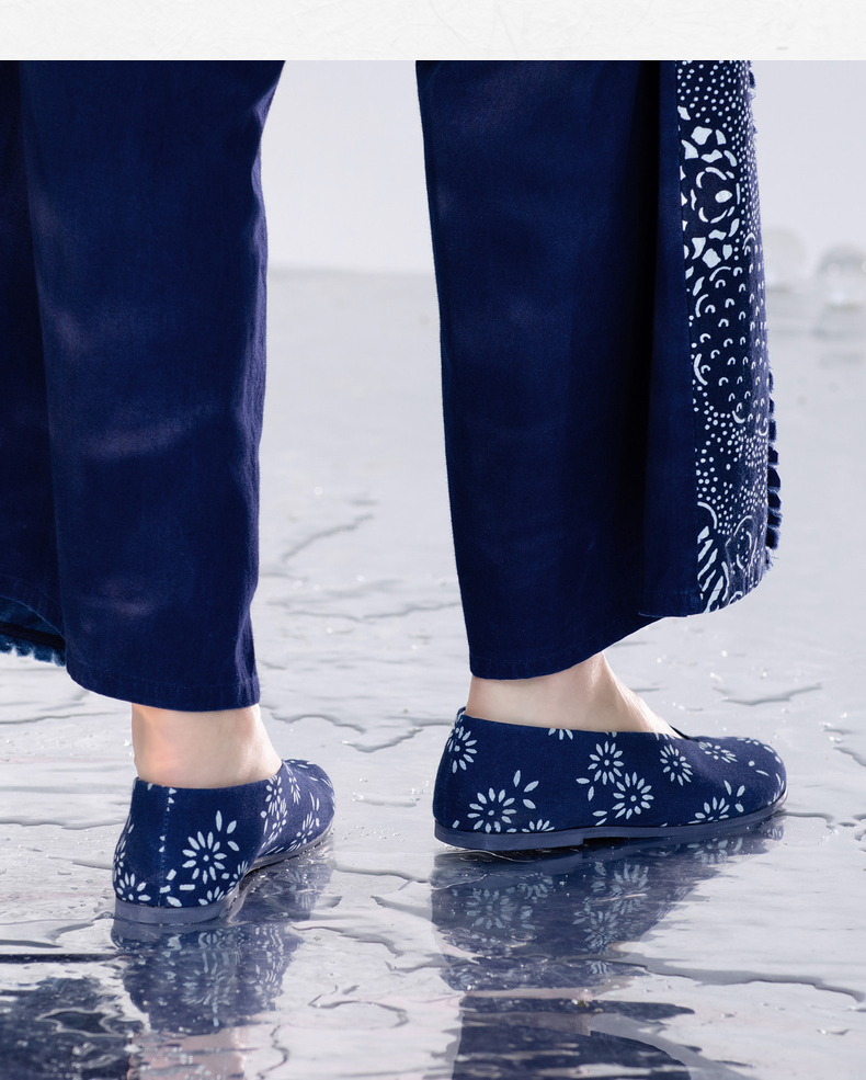 生活在左蓝印花布系列2021秋季新品复古纯棉低帮休闲鞋子单鞋女 菊