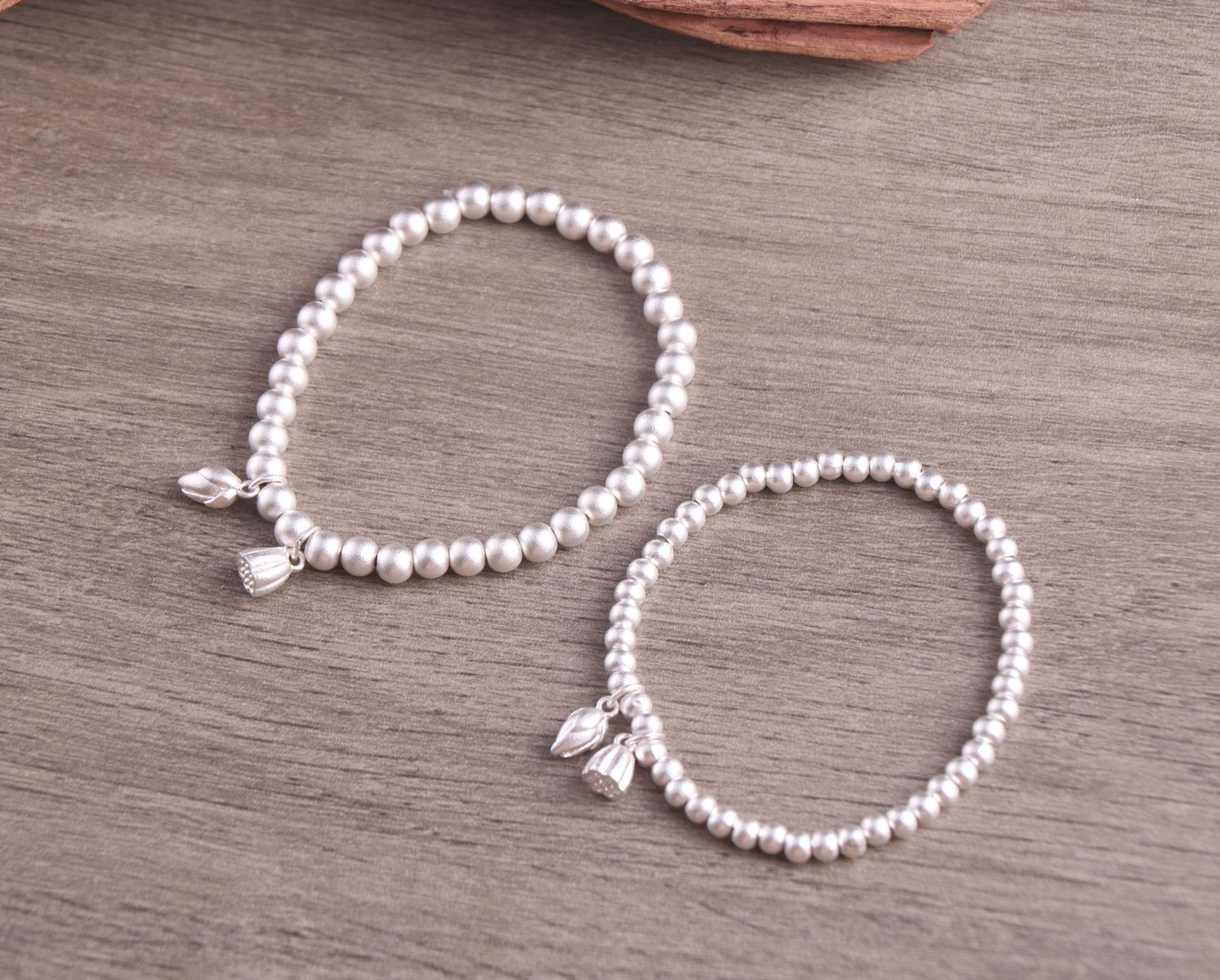 足银999古法手链 两世欢手链磨砂女士珠珠手链生日礼物 直径0.